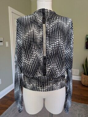 Rhinestone Polka Dot Dolman Sleeve Party Top New Year's Eve Glam Blouse EU 46